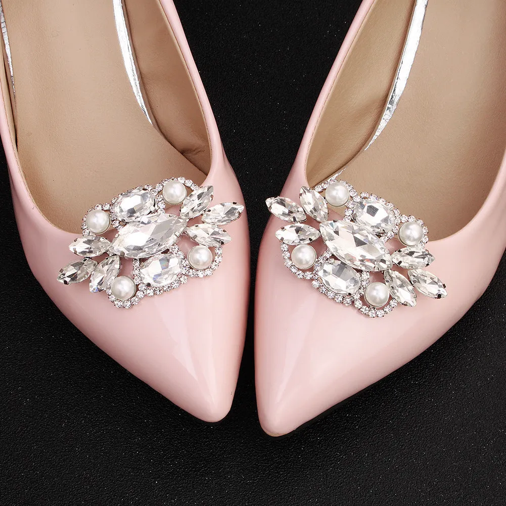 1 Pair Shoe Clip Rhinestone Pearl Decoration Wedding Shoes Accessory