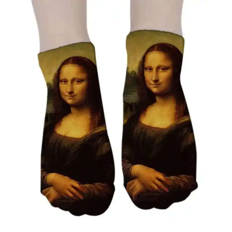 3D Art Hoe Cotton Socks with Oil Painting Character Portrait