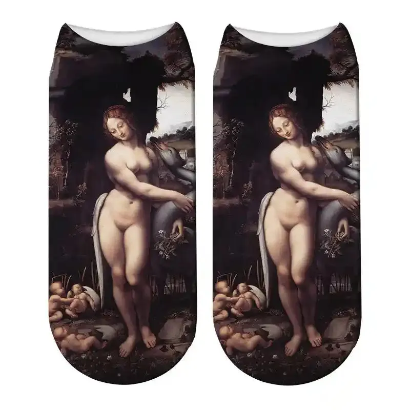 3D Art Hoe Cotton Socks with Oil Painting Character Portrait