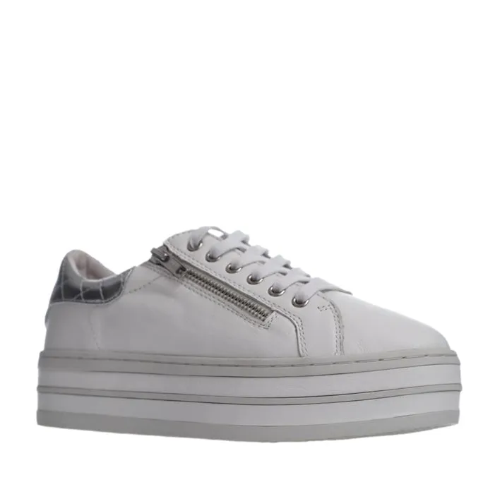 Alfie & Evie Oneill White Leather Casual Shoe Platform With Zip