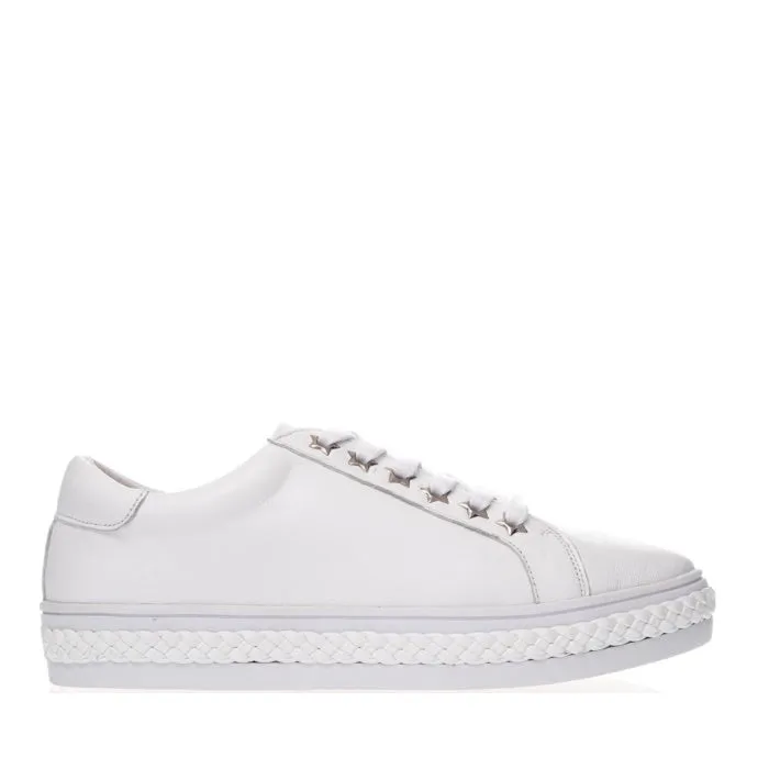 Alfie & Evie Plant White Leather Casual Shoe Lace Up Platform Sneaker