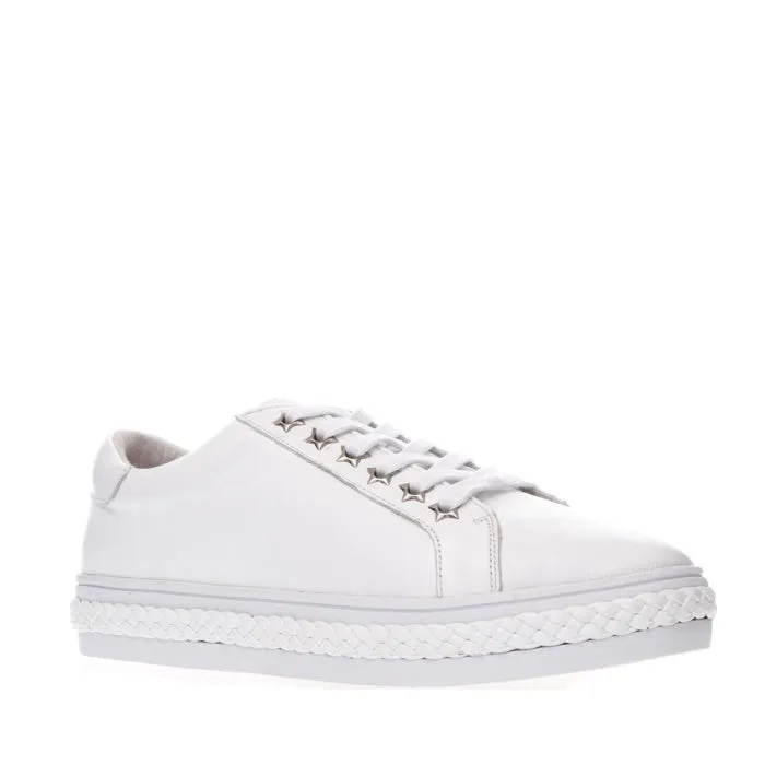 Alfie & Evie Plant White Leather Casual Shoe Lace Up Platform Sneaker