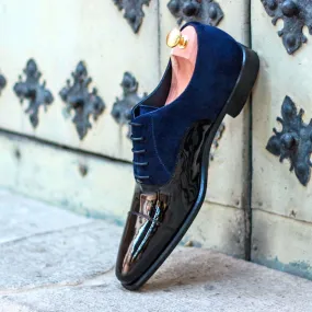 Ambrogio Bespoke Custom Men's Shoes Black & Navy Suede / Patent Leather Oxfords (AMB1898)