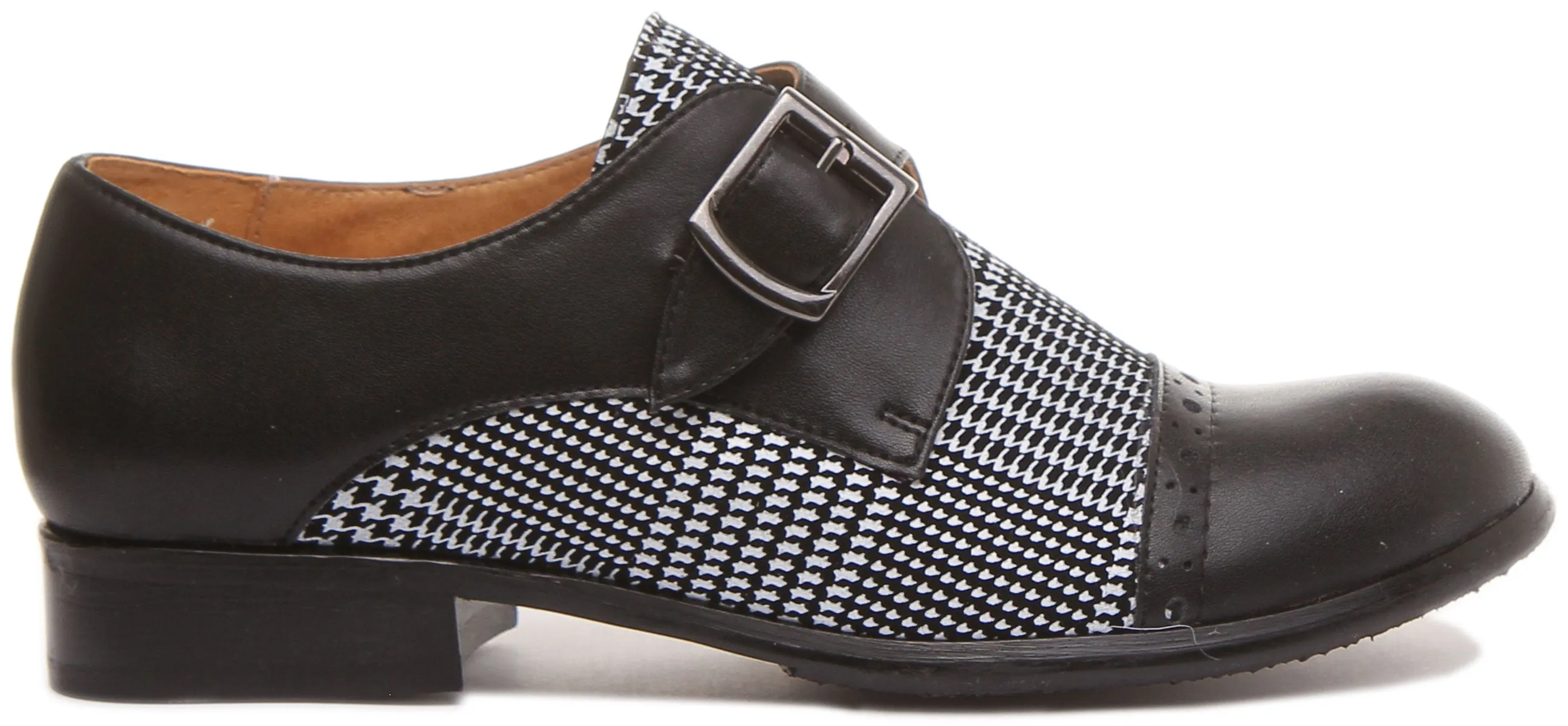 Anna Single Strap Monk Shoes in Black White