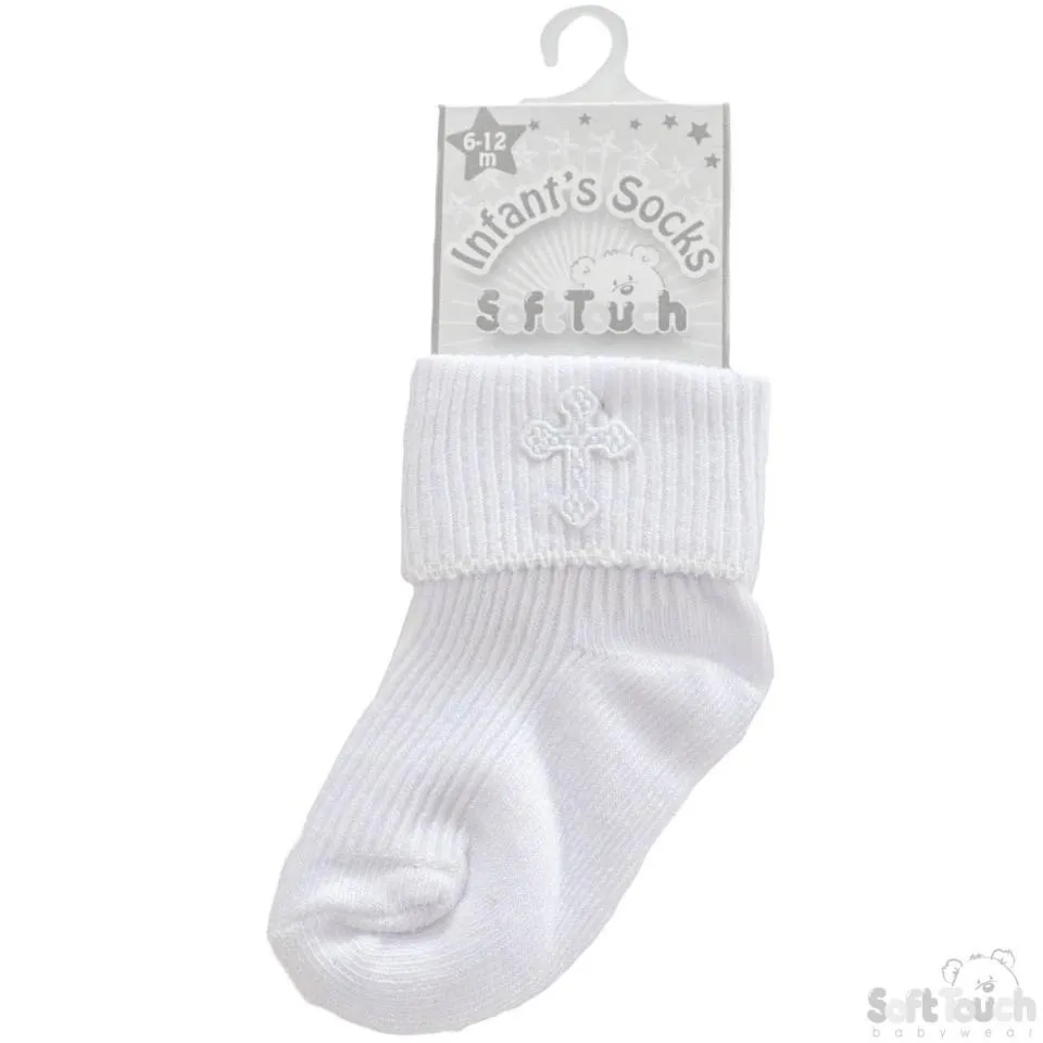 Baby Cross Embroidery Christening Socks (0-12 Months) S12-W