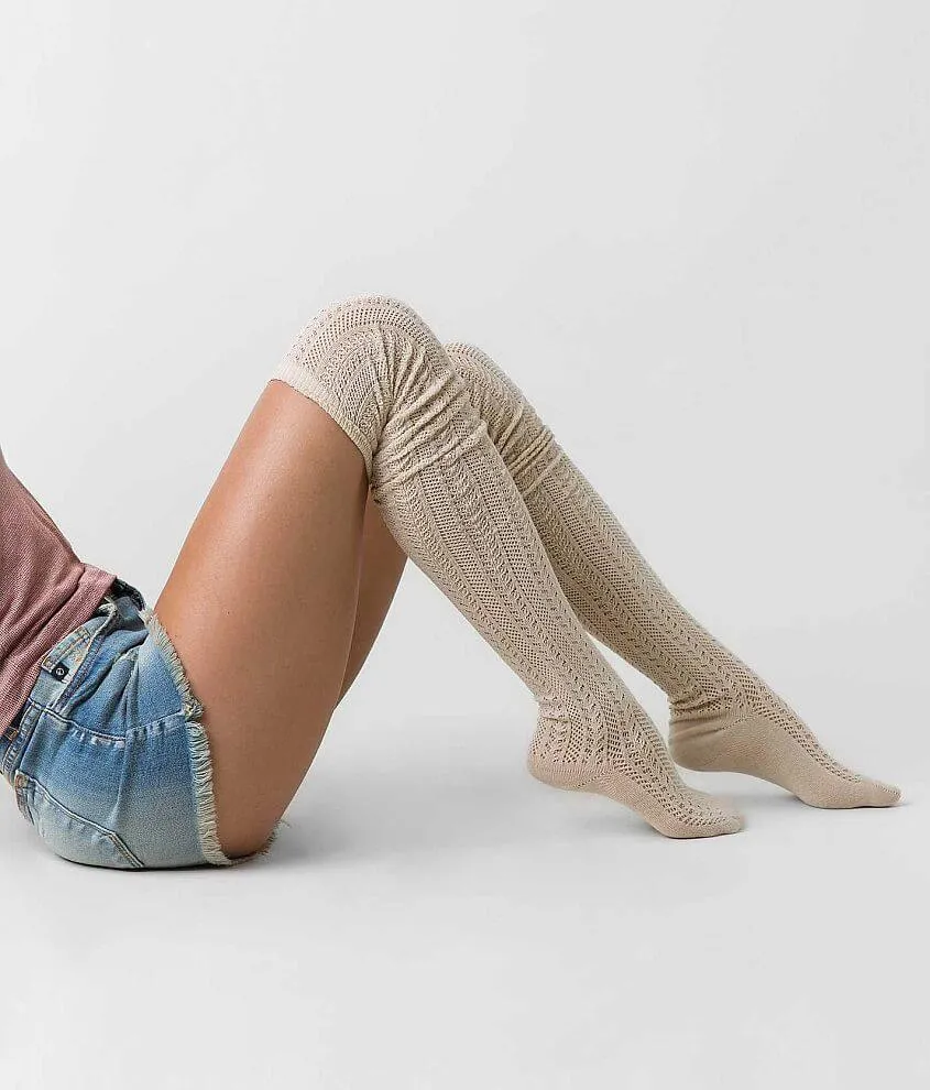 Beige Over The Knee Socks "Hammock" Super Soft Long Stretchy Thigh High Boot Socks