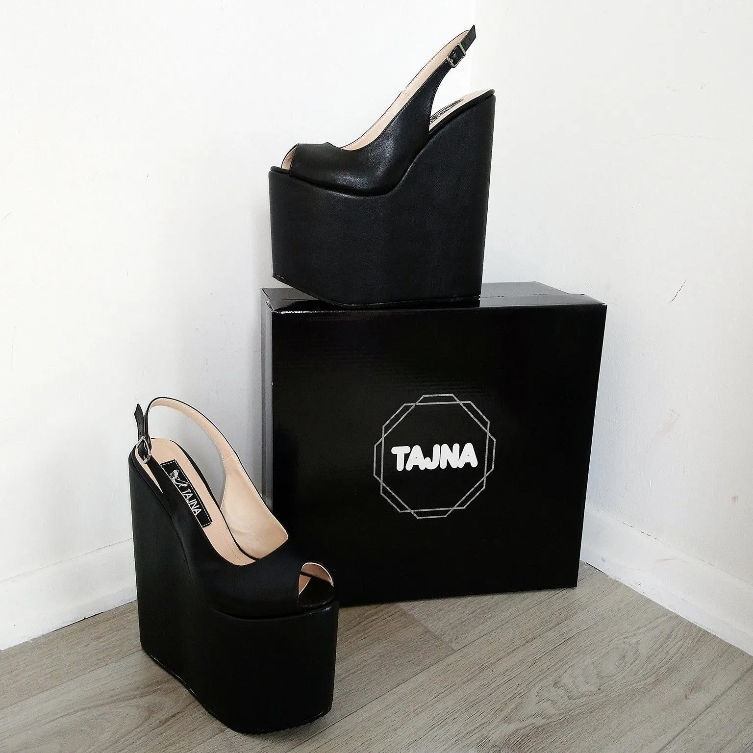 Black Platform Peep Toe High Heel Wedge Shoes