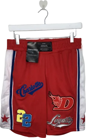 boohooMan Red Basketball Short With Badges UK M