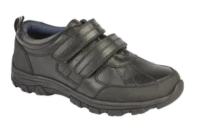 Boys School shoes Velcro Easy On Sturdy Black Toe Guard Leather B697A