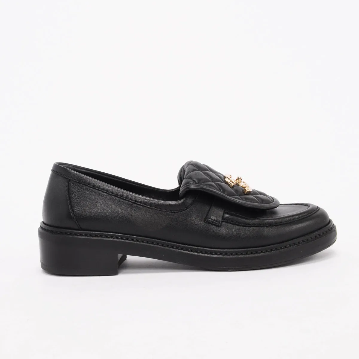 Chanel Black Quilted CC Turnlock Loafers 37.5