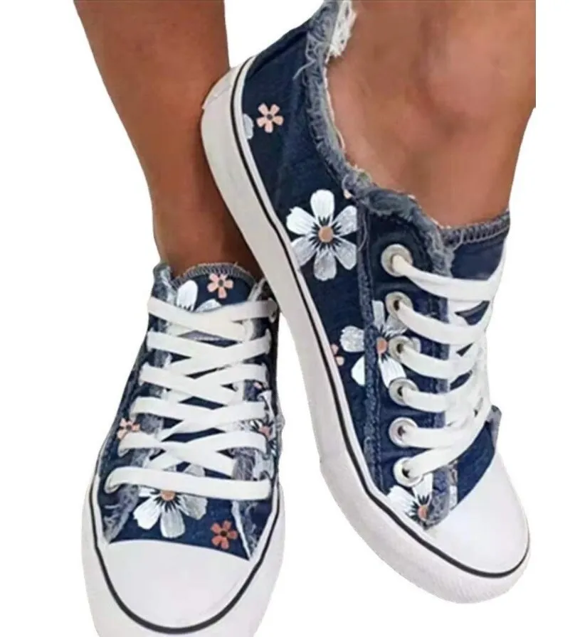 Daisy Denim Basketball Tennis Shoes 9 Different Styles And Colors Denim Lace Up Sneakers With Frayed Jean Edge Green Blue Black Dark Faded With Or Without Daisies