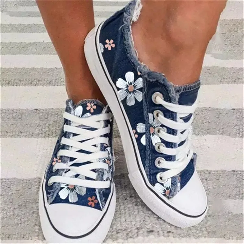 Daisy Denim Basketball Tennis Shoes 9 Different Styles And Colors Denim Lace Up Sneakers With Frayed Jean Edge Green Blue Black Dark Faded With Or Without Daisies