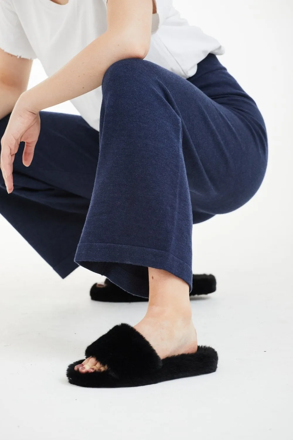 Double Second Navy Wide Leg Knit Jogger