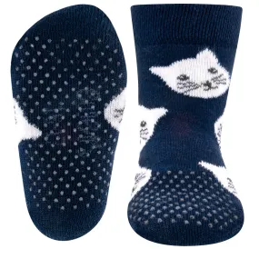 Ewers Navy Crawling Cat Anti Slip Socks 德國深藍小貓咪粒粒防滑襪 (可穿鞋) (9-12m/1-2y)