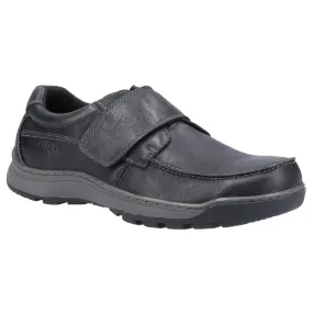 Hush Puppies Mens Casper Velcro Memory Foam Leather Shoe-BLACK