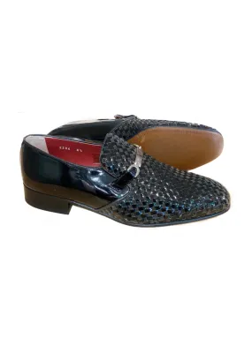 JACK MICHAEL Black Leather Patent Weave Shoe