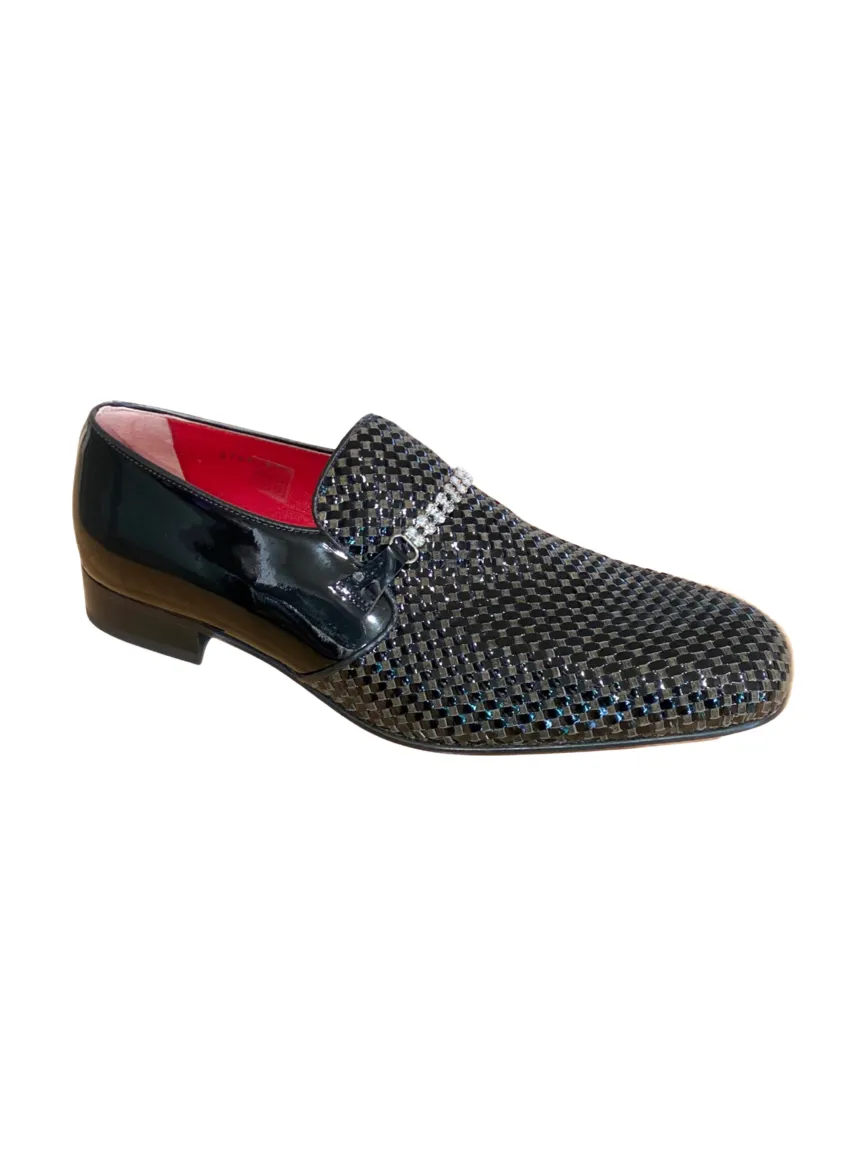 JACK MICHAEL Black Patent Leather Diamante Weave Shoe