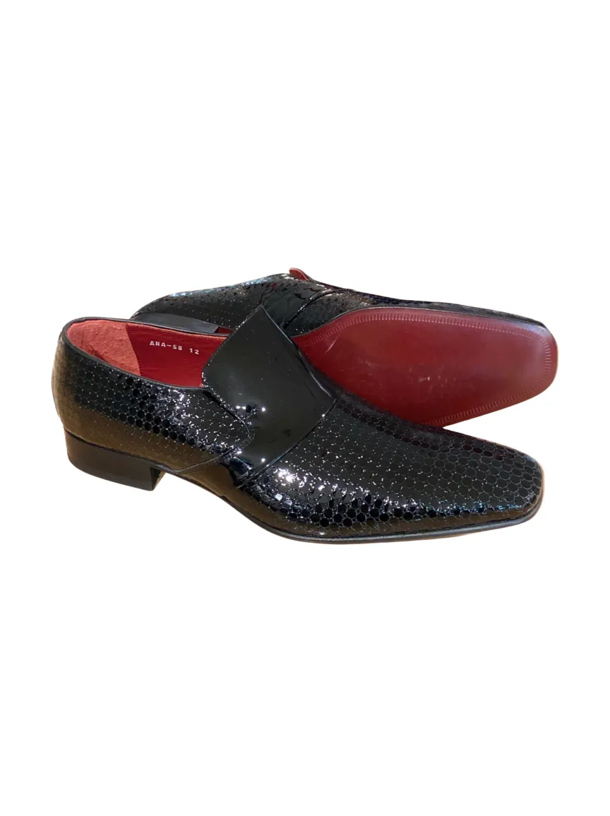 JACK MICHAEL Black Patent Leather Square Print Shoe