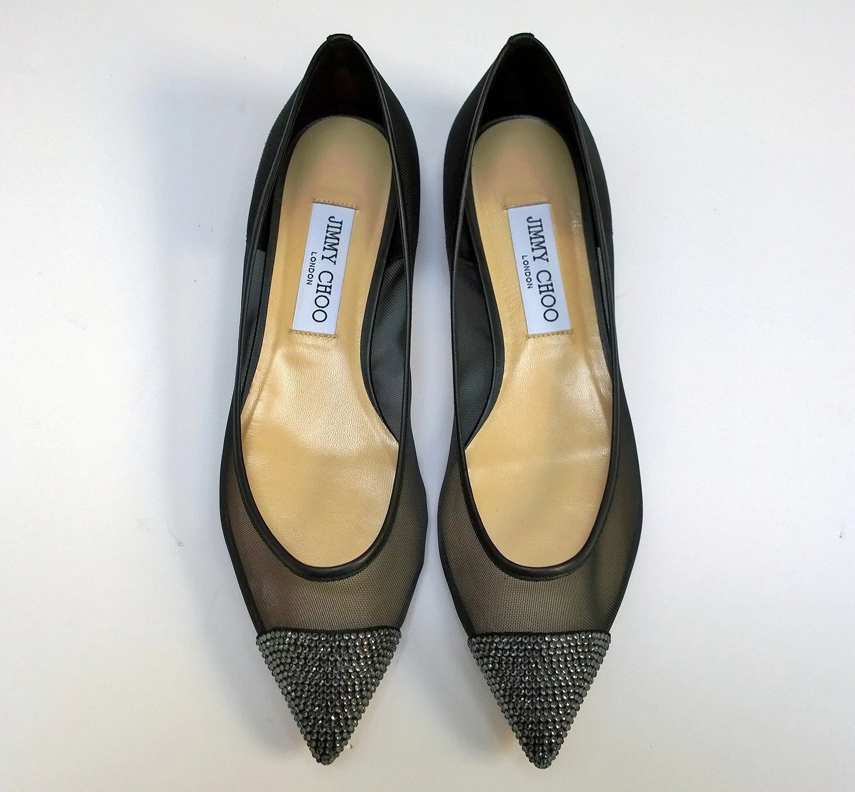 Jimmy Choo Amika Flats in Black Mesh and Rhinestones Strass Shoes