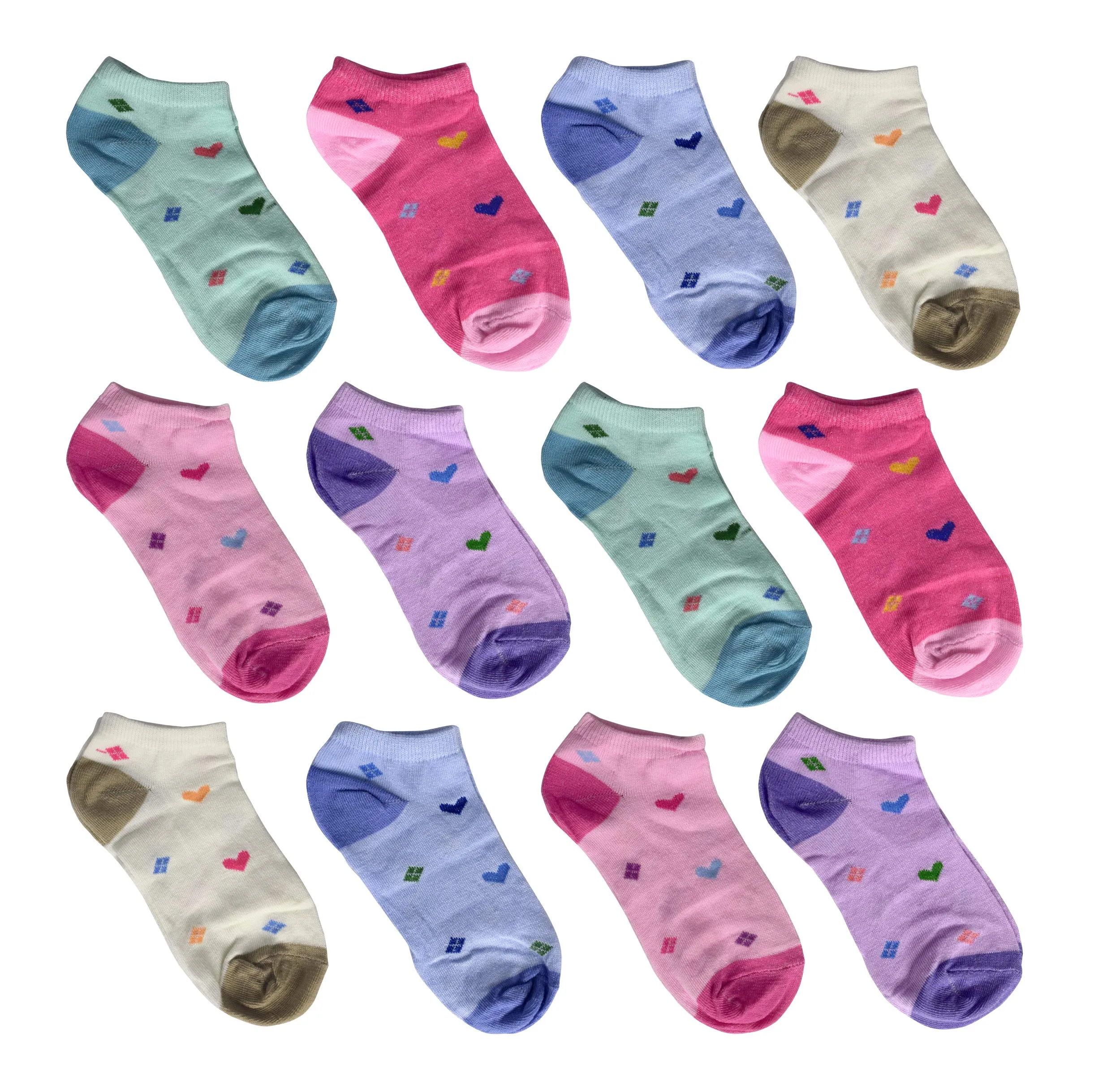 Kids Girls 12 Pack Low Cut Ankle No Show Socks Size 4-6 (Ages 7 to 12)