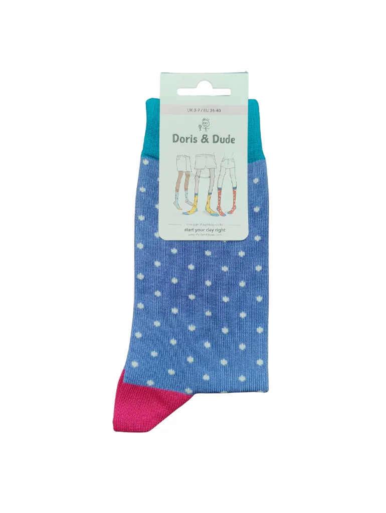 Ladies Bambo Socks Doris & Dude Dots Lavender/Teal/Pink 3-7UK