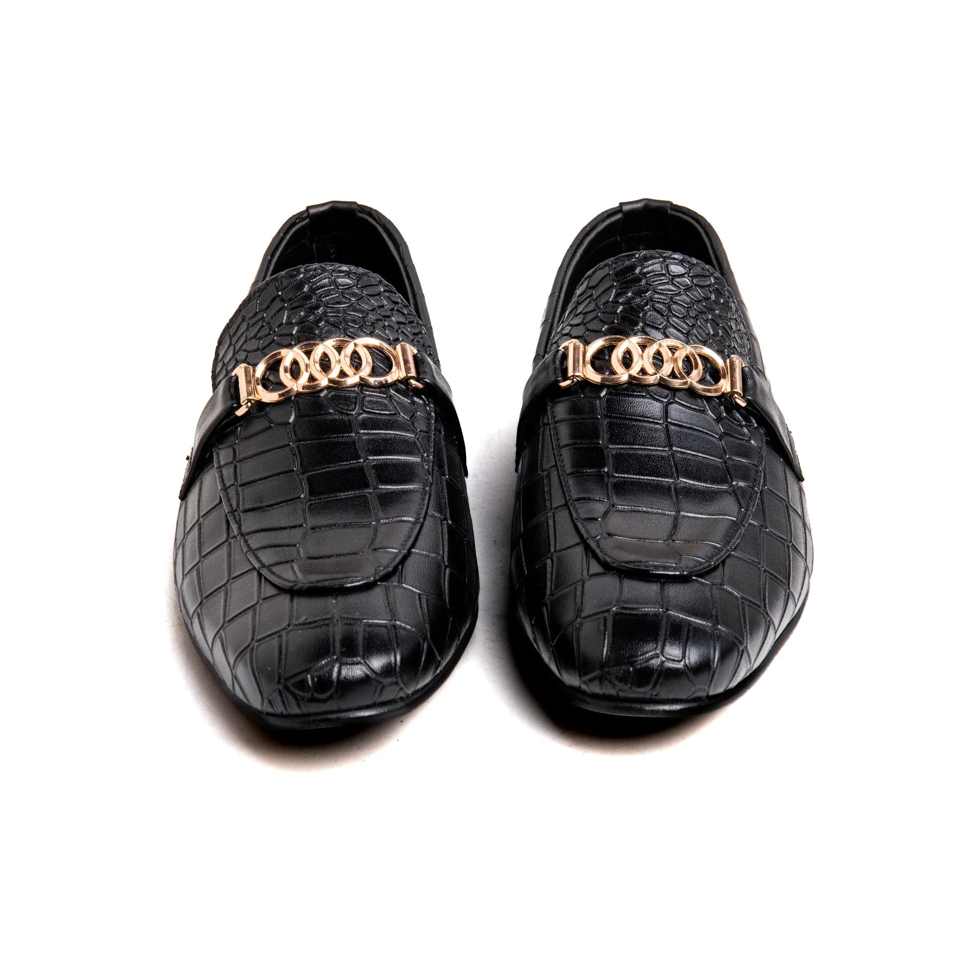 Men Black Engraved Imported PU Leather Shoes