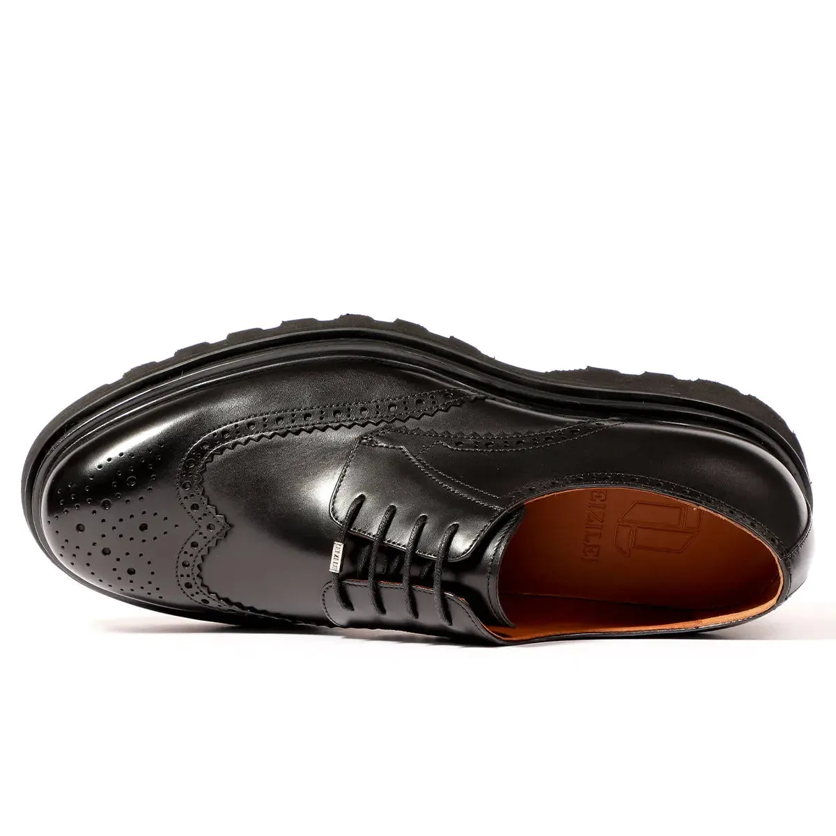 Men's black lace-up platform brogue derby shoes 90109