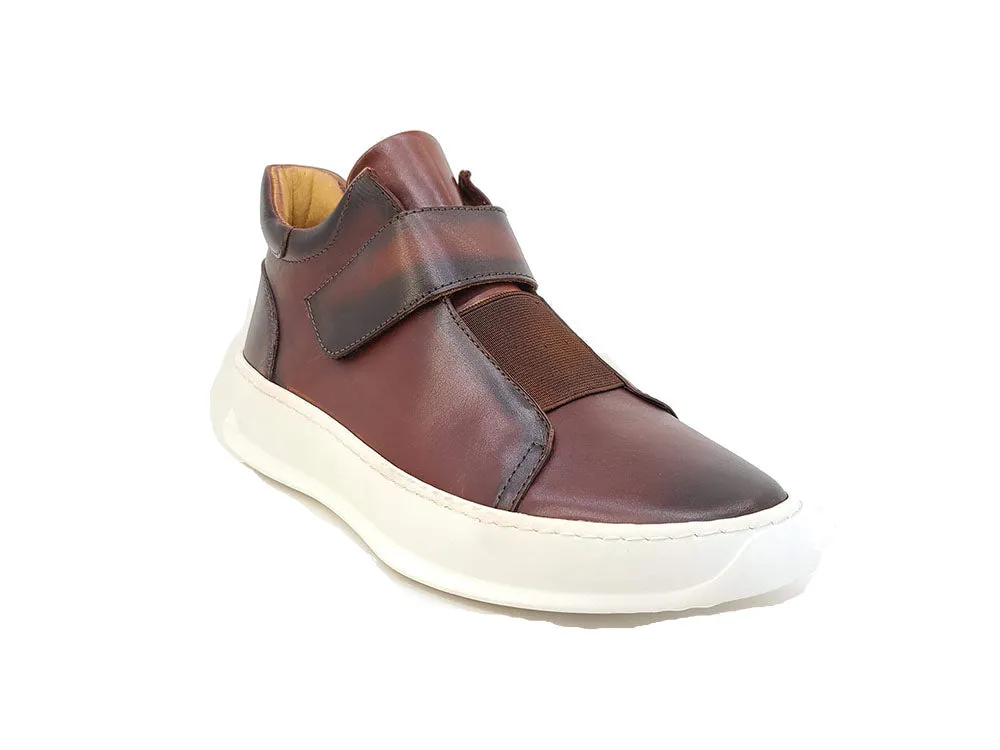 Mid Top Burnished Leather Sneaker