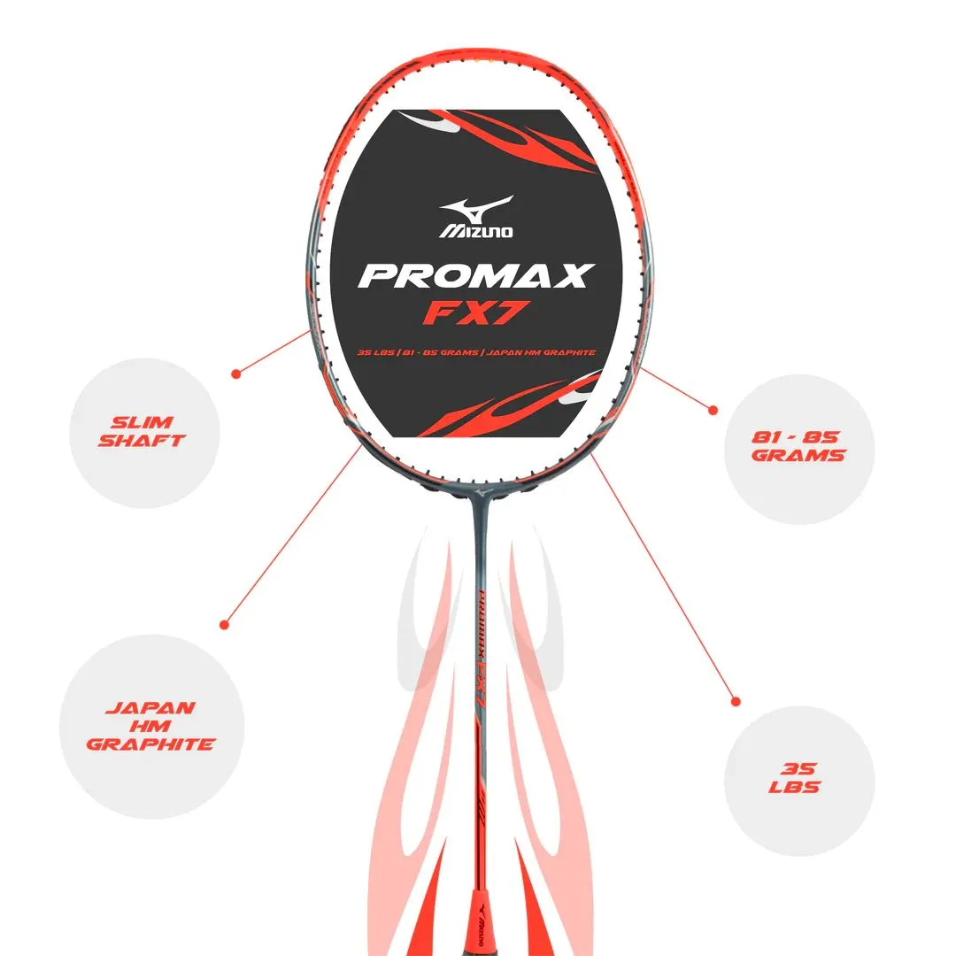 Mizuno Promax FX7 Badminton Racket (Unstrung) - Shadow Grey/Neon Orange/Silver