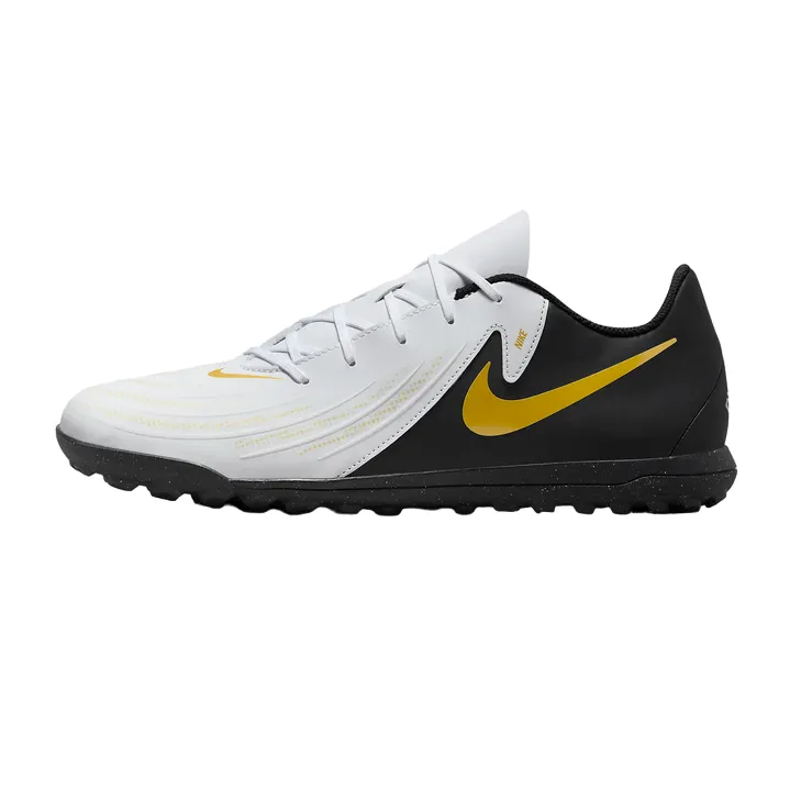 Nike men's soccer shoe Phantom GX 2 Club TF FJ2587-100 white-black-gold