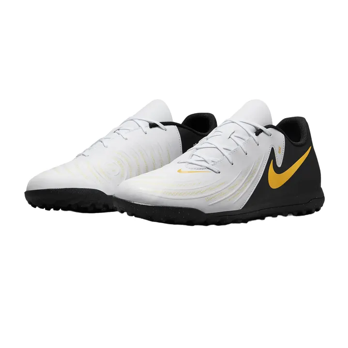 Nike men's soccer shoe Phantom GX 2 Club TF FJ2587-100 white-black-gold