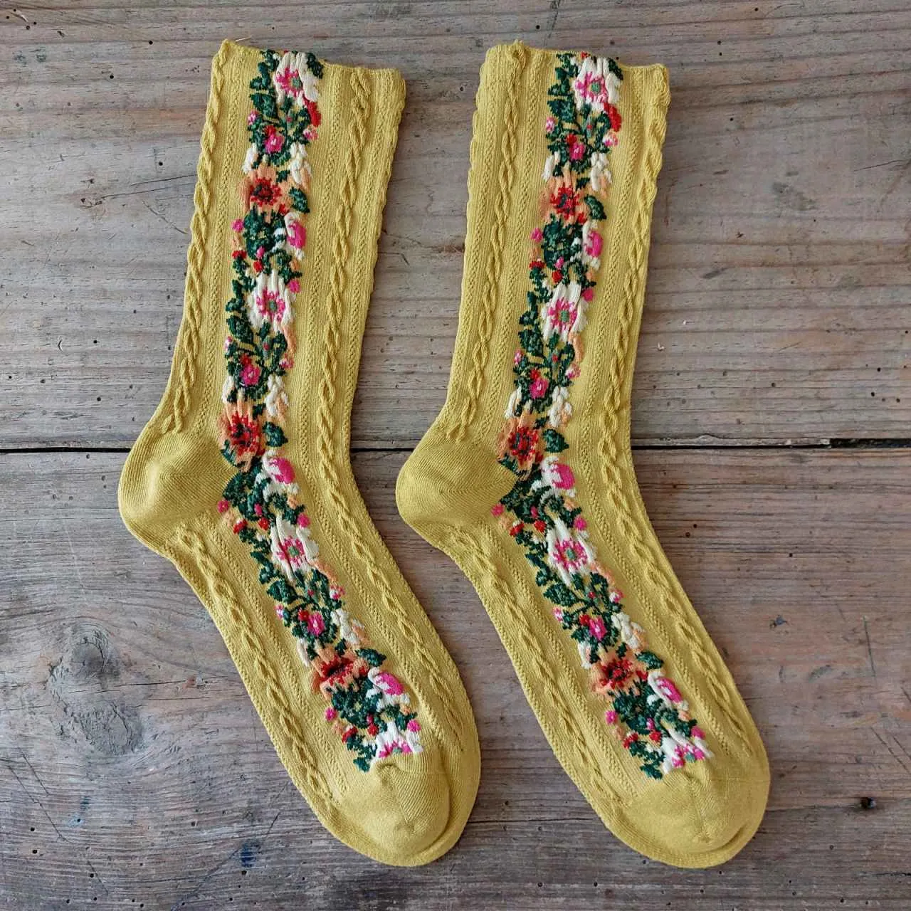 Ochre Floral Garland Socks