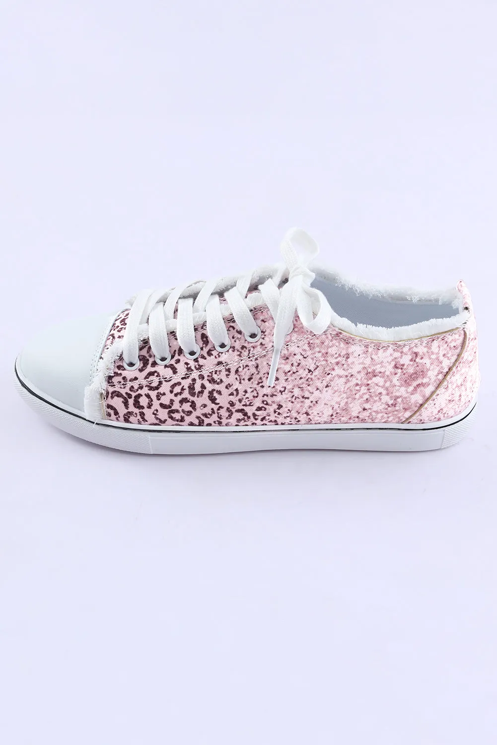 Pink Leopard Canvas Sneakers for Women Lace-up Casual Shoes