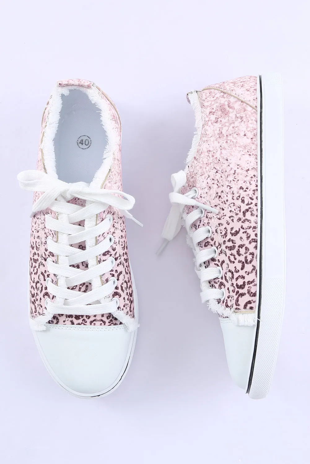 Pink Leopard Canvas Sneakers for Women Lace-up Casual Shoes