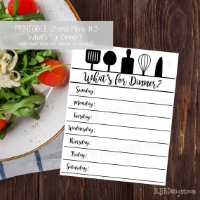 PRINTABLE Utensil Menu #3 - What's for Dinner