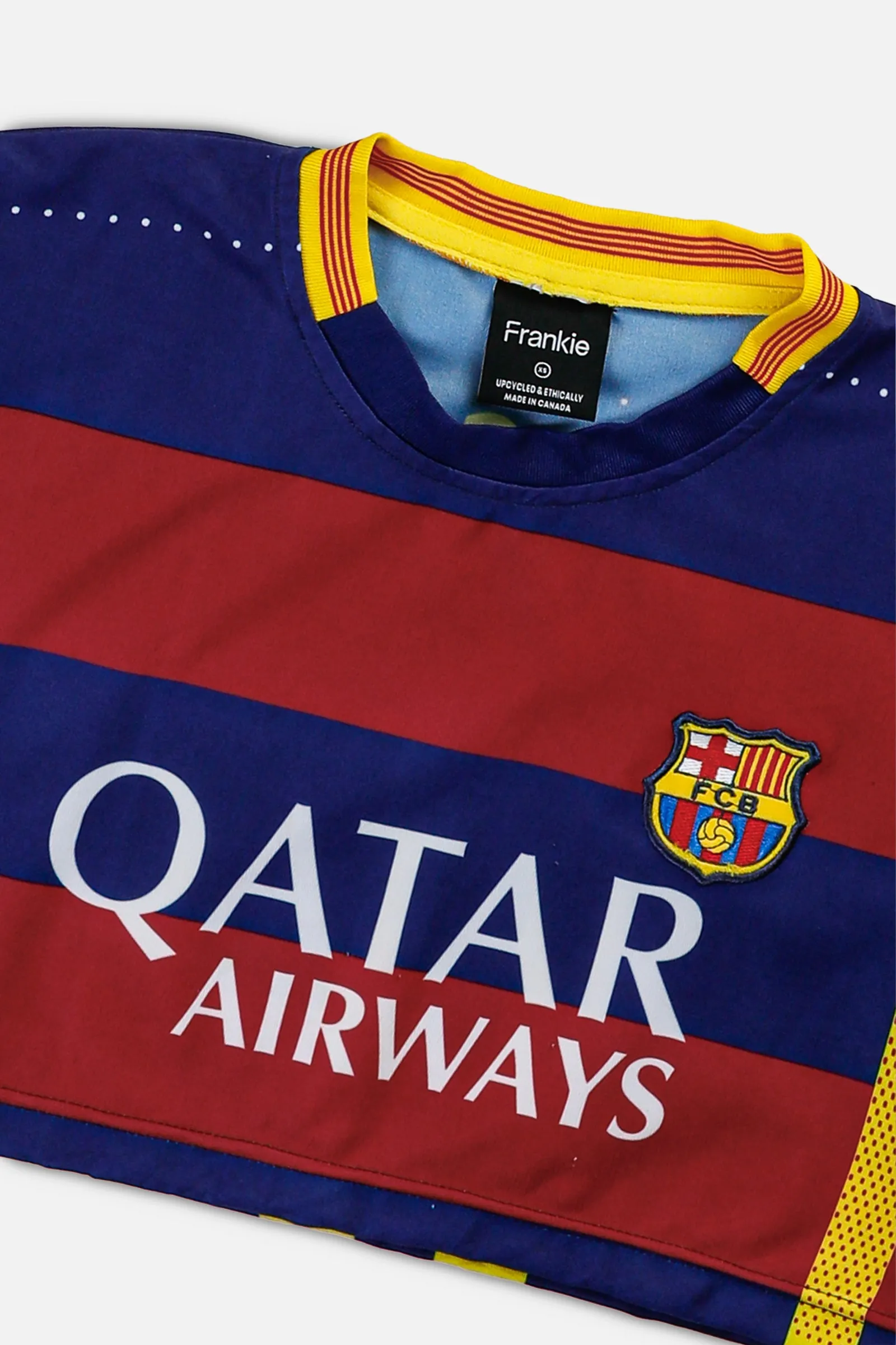 Rework Micro Crop Barcelona Soccer Jersey - XS