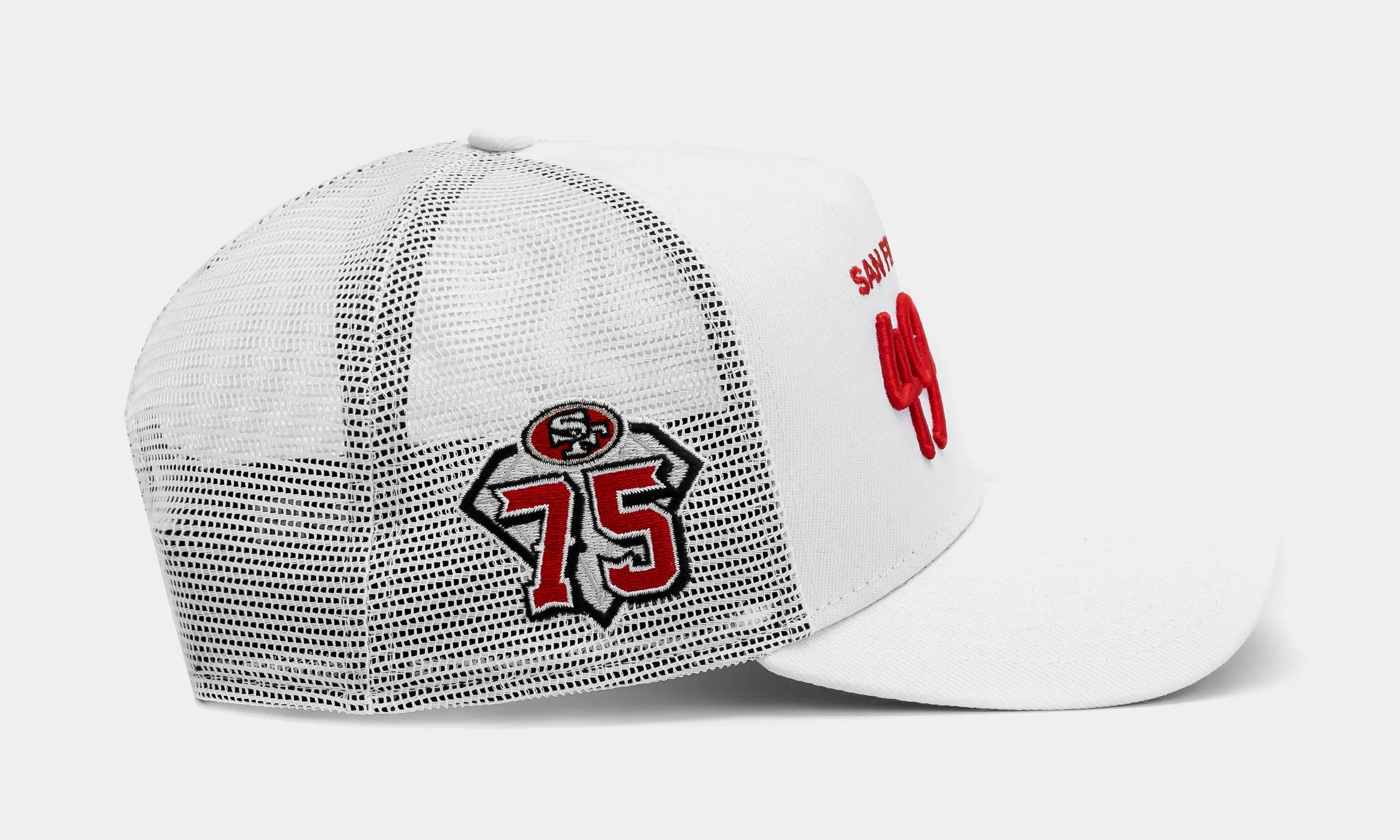 Shoe Palace Exclusive San Francisco 49ers Script 9Forty Trucker Mens Hat (White/Red)