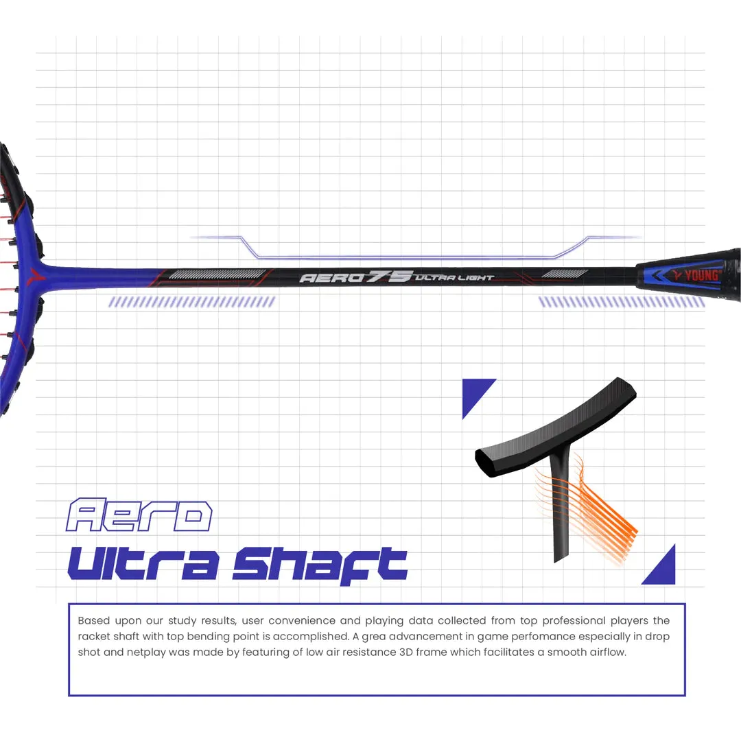 Young Aero 75 Ultralight Badminton Racket (Strung) | Black/Blue