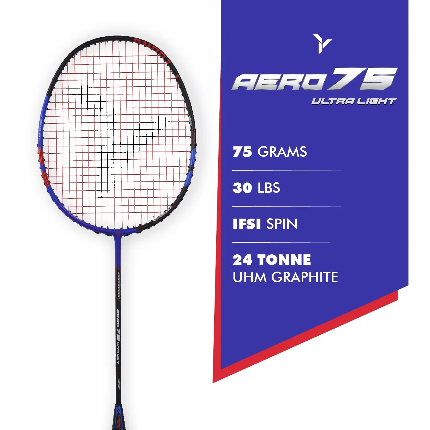 Young Aero 75 Ultralight Badminton Racket (Strung) | Black/Blue