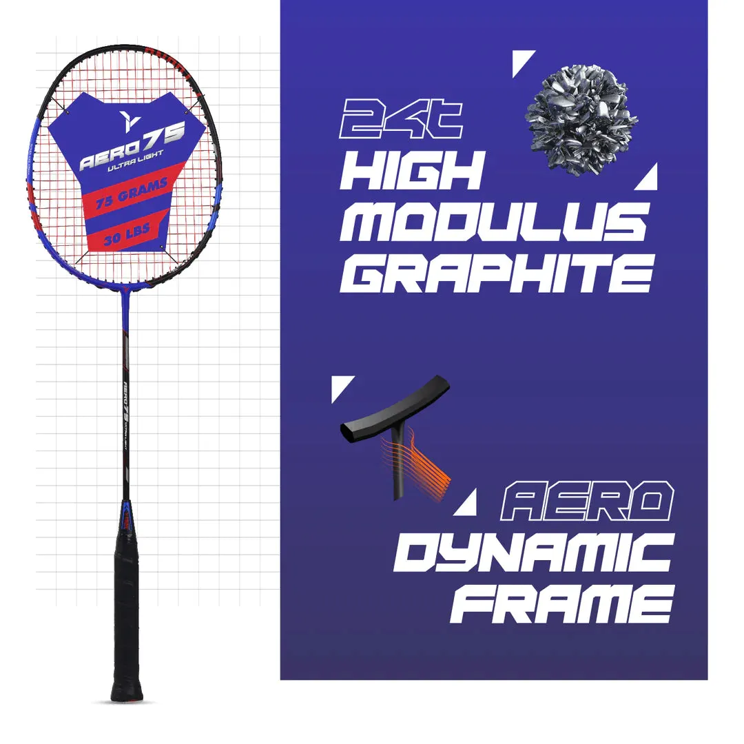 Young Aero 75 Ultralight Badminton Racket (Strung) | Black/Blue