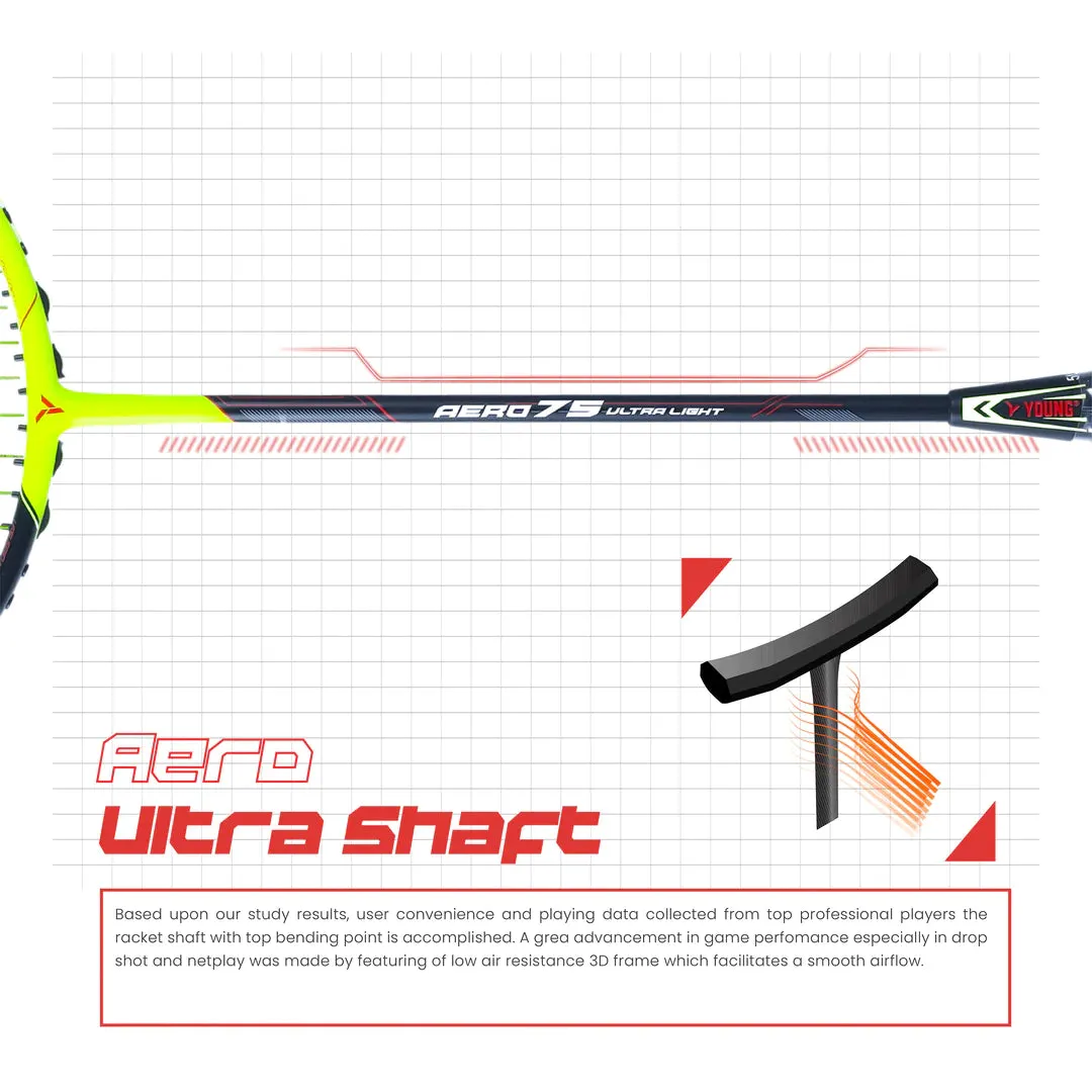 Young Aero 75 Ultralight Badminton Racket (Strung) | Black/Yellow